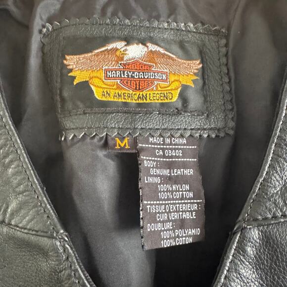 Harley Davidson Youth Black Leather Vest Snap Button Closure Childs Size Medium - Picture 3 of 8